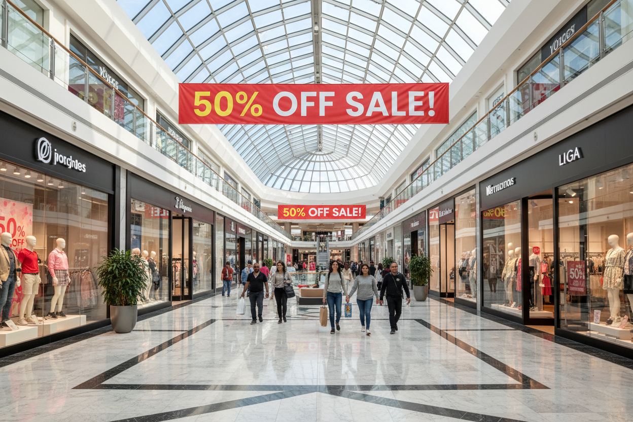 shopping center with 50% off